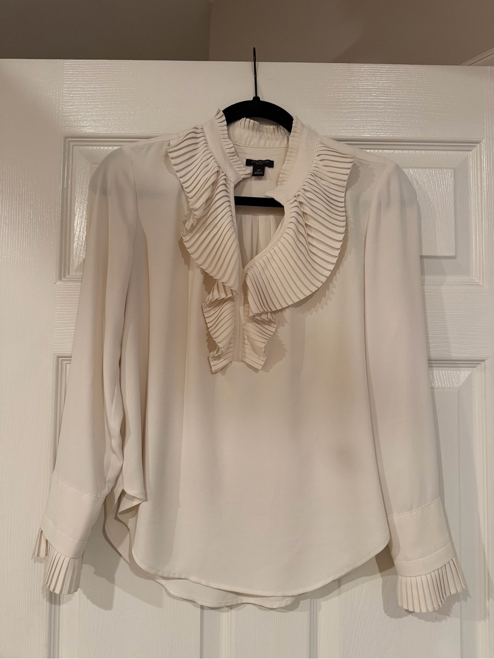 Ann Taylor Petite Pleated Ruffle Blouse Ivory XSP